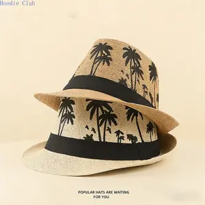 Men's Coconut Tree Printed Top Hat, Summer Sun Protection Beach Hat, Stylish Versatile Unisex Sun Hat for Outdoor, Vacation & Daily Wear