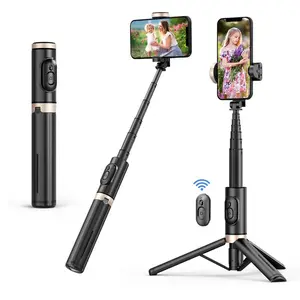 Portable Selfie Stick Tripod with Remote Bluetooth, Telescopic Design for iPhone, Upgraded Tripod for Travel and Recording Vlogging Kit Camera Stabilizer Electronic Gadgets Aluminum Android Cellphone Smartphone Black