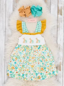 Watercolor Bunny Embroidered Ruffle Dress