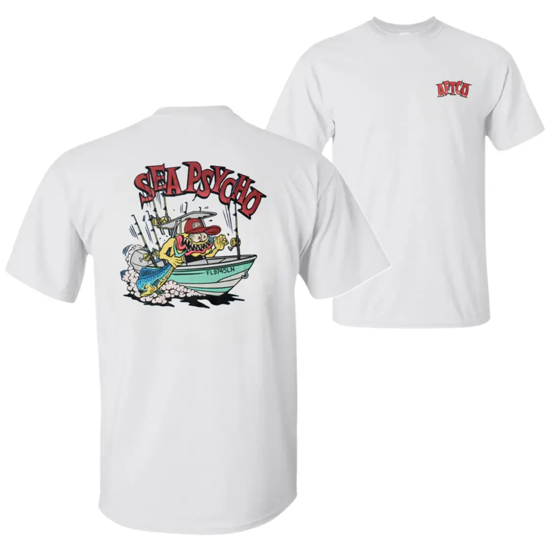 Sea Psycho Fishing T-Shirt, Hardcore Offshore Angler Graphic Tee, Soft Cotton Blend Saltwater Apparel, Ocean Lifestyle Shirt for Men & Women, Fisherman Gift