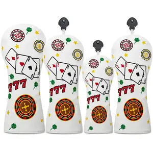Digital Poker Design Golf Club Head Cover, Golf Accessory, Exquisite Embroidery Technology, Suitable for Outdoor Enthusiasts, 1pc/3pcs Wooden Head Covers