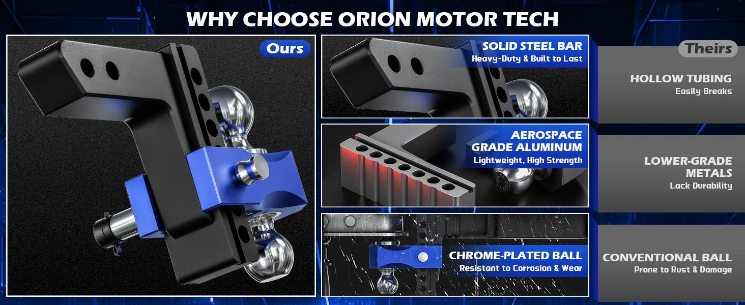 【DealsForYouDays】Orion Motor Tech Adjustable Trailer Hitch, 12500-18500 lbs Heavy Duty Dual Ball Mount, Fits 2" & 2.5" Receiver, 6"/8" Drop, Heavy Duty Aluminum Drop Hitch for Truck with 3 Anti-Theft Locking Hitch Pins