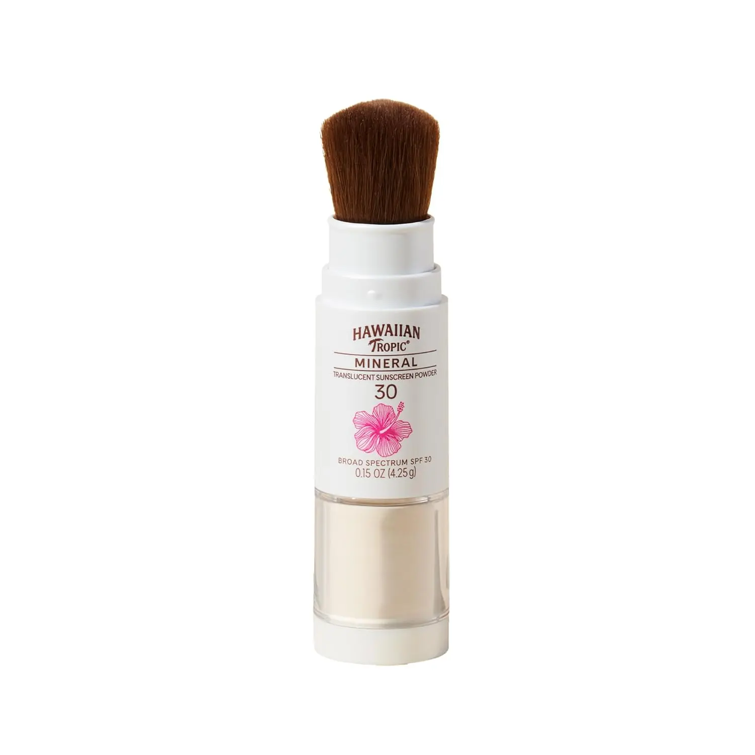 Hawaiian Tropic Mineral Sunscreen Powder Brush SPF 30, Daily Zinc Oxide Cosmetic, Oil-Free Matte Finish, Travel Size Protector for Face & Body, 0.15oz