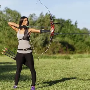 2 Pcs Archery Gloves & Arm Guard Kit Leather PU Archery Bracer Three Finger Guard Protective Gear Accessories for Men Women & Youth