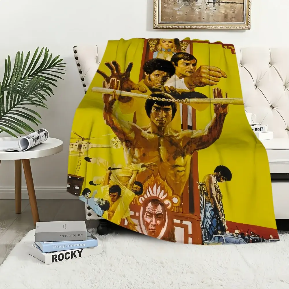 Unisex Kung Fu Thematic Bruce Lee Plush Blanket - Soft, Portable Bedding Throw for Living Room, Home Office - Children’s Birthday Gift