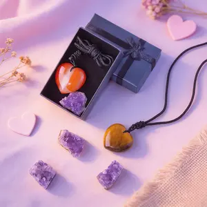 Natural Healing Amethyst Cluster & Rose Quartz Heart Pendant, Reiki Yoga Crystal Crafts, Perfect Mother's Day Gift Set