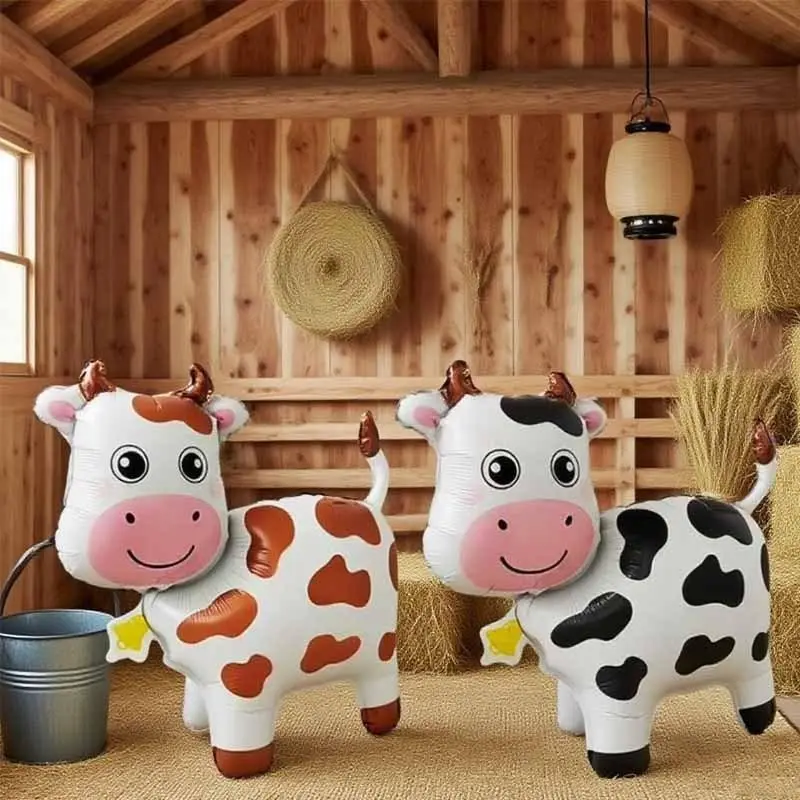 1/2pcs Cartoon Cow Shape Standing Balloons, Animal Balloons, Balloon Animals for Birthday Party Decorations, Balloon Party Supplies, Indoor Outdoor Party Props and Gifts