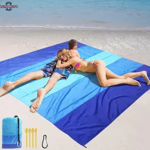 LuneMart Oversized Beach Blanket Sandproof Quick Dry Lightweight Waterproof Picnic Mat with Stakes and Carrying Bag for Outdoor Travel Camping
