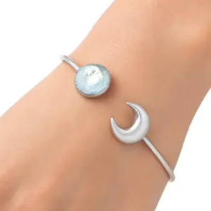Premium Crescent Moon - Rainbow Moonstone Cuff Bangle Bracelet B-1046 26-EB10132