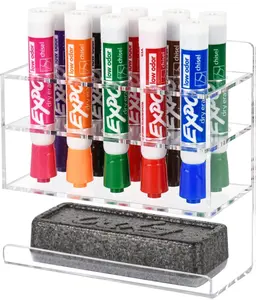 Dry Erase Marker Holder, Wall Mounted Acrylic Marker Holder with 10 Slots, Sticky Pen Storage for Classroom Organization, Whiteboard, Office, Clear