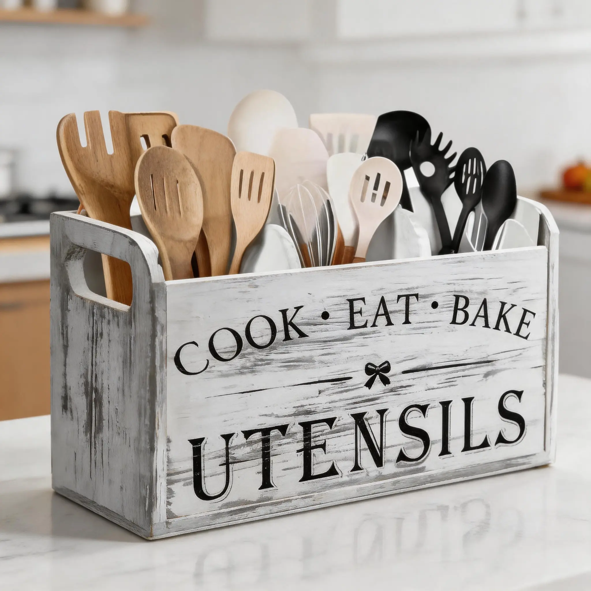 Retro Wooden Kitchen Tool Storage Box with Three-Compartment Design, Suitable for Countertop or Wall Mounting, Ideal for Storing Cooking and Baking Utensils, Multi-functional and Durable Storage Container
