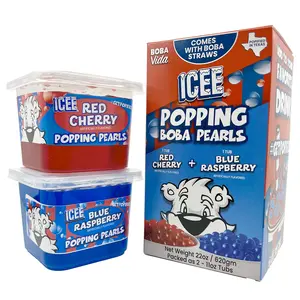 ICEE by BobaVida Blue Raspberry & Cherry Popping Boba Pearls Variety Pack | ICEE-Inspired Flavor | Popping Boba For Drink & Desserts | Includes Straws | Fruit Boba Pearls | 2 flavors each (2 Tubs)