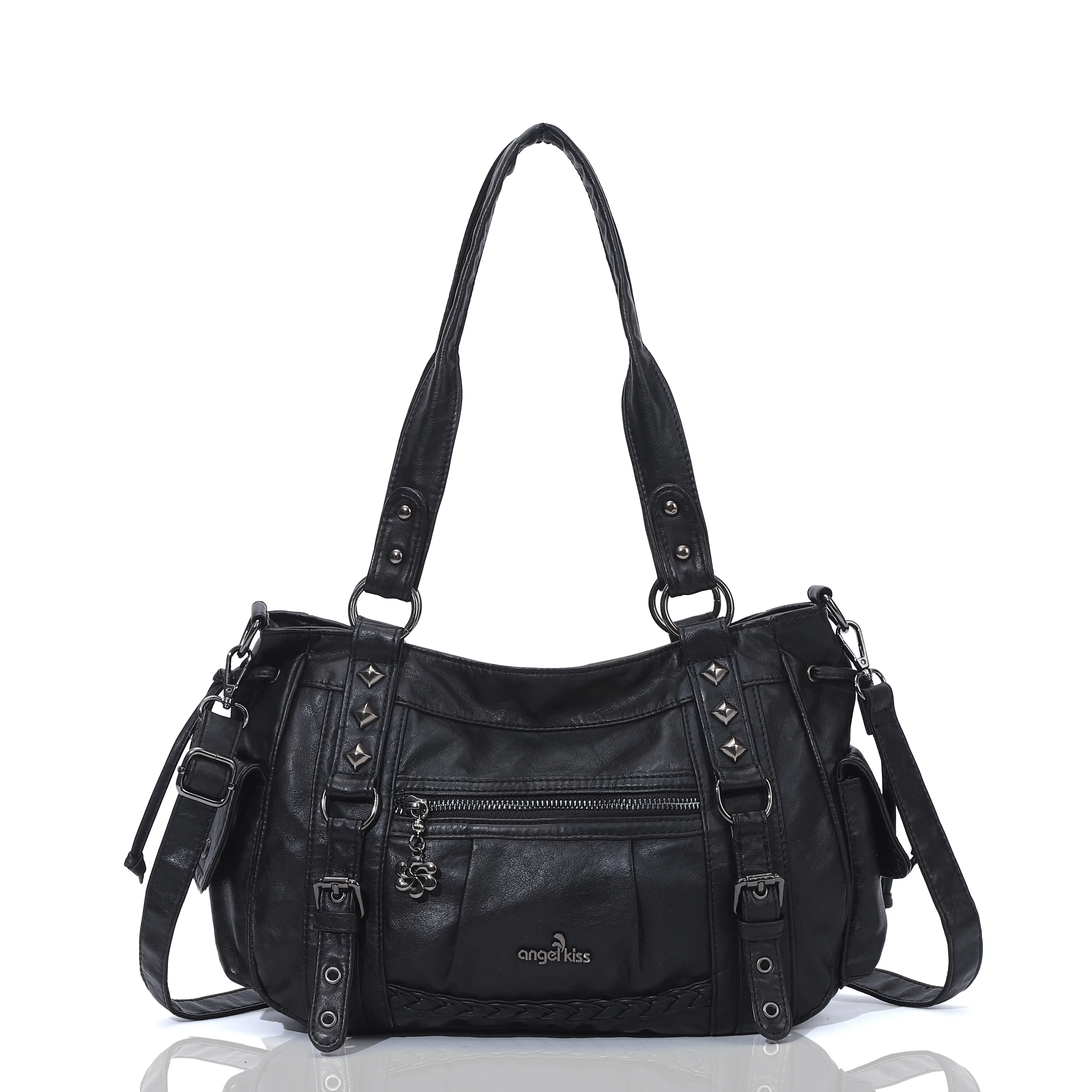 Angel Kiss Women's Shoulder Bag (12.2" x 4.7" x 9.8") Multi-Pocket Retro Hobo Handbag, Satchel Tote Bag