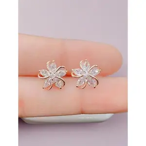 【New trends】Cute Flower Design Rhinestone Studs Earrings, Artificial Zircon Decor Stud Earrings, Trendy All-match & Exquisite Ear Piercing Jewelry, Gifts for Her, Girl Accessories