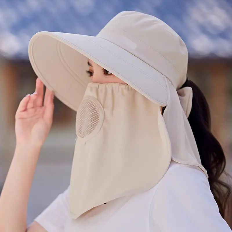 Women's Sun Protection Hat 2026 New Summer UV Protection Tea Picking Hat Cycling Sunshade Face Mask Farm Work Sun Hat