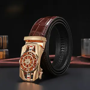 Men Genuine Leather Belts Brand Luxury Stone Pattern High Quality Business Work Automatic Buckle Belts for Men