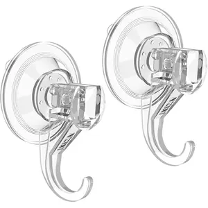 Suction Cup Hooks, Small Shower Suction Hooks, Heavy Duty, Removable and Reusable, Clear, 2 Pcs