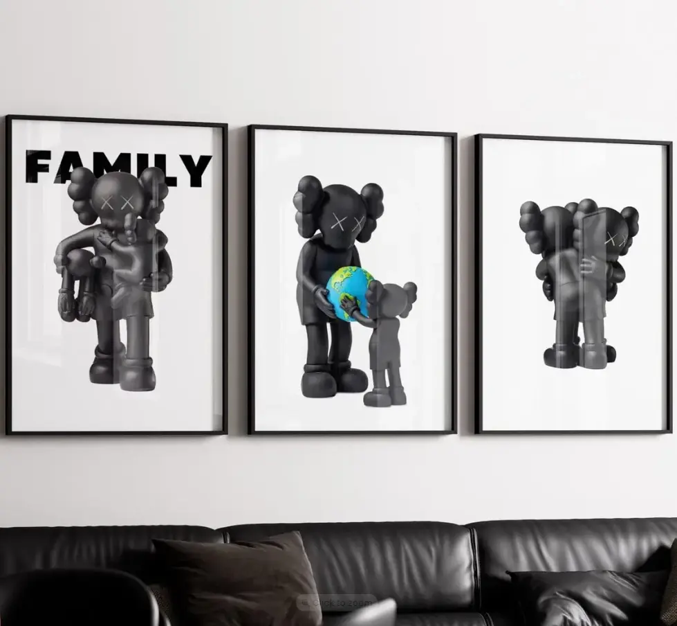 Set of 3 Kaws Family Exhibition Posters Black Hypebeast Figure Wall Art Set of 3 Kaws Family Exhibition Posters Black Hypebeast Figure Wall Art