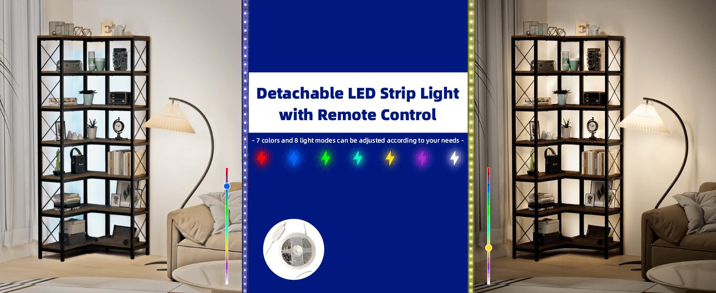 7 Tier Corner Bookshelf with LED Lights, 78.7” High Corner Shelf Storage for Living Room, Study Room, Metal Frame Extra Large Capacity, Flamed Color IF076 7 Tier Corner Bookshelf with LED Lights, 78.7” High Corner Shelf Storage for Living Room, Study Room, Metal Frame Extra Large Capacity, Flamed Color IF076