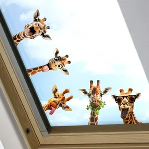 Spring Giraffe Theme Window Sticker, Decorative Sticker, Removable PVC Wall Decal with Cute Giraffe Necklace and Glasses, Home Decoration, Interior Stickers