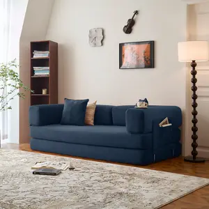 79" Convertible Sleeper Sofa Bed with 2 Pillows, 5-in-1 Corduroy Futon Couch for Small Spaces,Floor Modular Sofa with Fixed-Shape Frame,For Guest Bed & Kids Play Area with Washable Cover,teddy sofa for Adults,No-Assembly