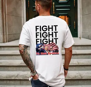 Fight Fight Fight - To Save America - Trump - Unisex Tee Menswear Top Print Tshirt Streetwear Round Neck Crewneck Tropical Casual Shortsleeve