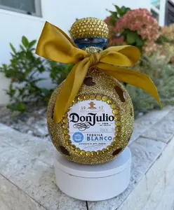 Don Julio Custom Glitter Bottle Any Color Any Bottle with Gold Ribbon & Rhinestones Perfect for Special Occasions