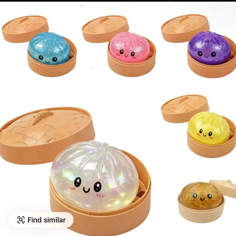 Glitter Dumpling Squishy, Dumpling Squishy with Steamer Box, Bun Squishies Squeeze Ball, Chinese Dumplings Baozi for Stress Relief treading toys