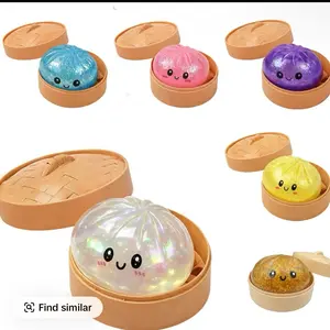 Glitter Dumpling Squishy, Dumpling Squishy with Steamer Box, Bun Squishies Squeeze Ball, Chinese Dumplings Baozi for Stress Relief treading toys
