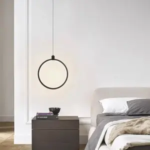 Black Ring LED Pendant Light Tri-Color Dimmable Snap-On Pendant Light Ideal for Bedrooms, Bedside Tables, Dining Rooms, Study Rooms, Living Rooms Modern Interior Decorative Lighting Pendant