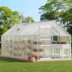 YITAHOME 16x6FT Polycarbonate Greenhouse Large Heavy Duty Green Houses Outdoor Aluminum Greenhouses with Sliding Doors Vent Window Premium Walk-in Greenhouse for Garden Backyard, Matte Sliver