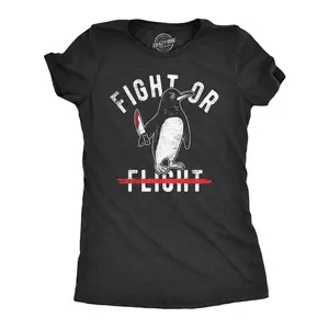 Womens Fight Or Flight T Shirt Funny Killer Penguin Funny Flying Joke Tee for Ladies Funny Womens T Shirts Cute Vintage Fashion Casual Ladies T-Shirt Gift Sarcastic Tops for Women Funny Animal Top Women's Black -