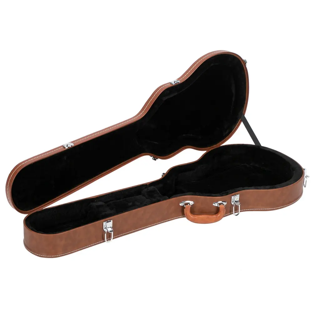 Portable High Strength Deluxe Leather Hard-Shell Electric Guitar Case - Brown Bulge Surface, Foam Molded Support, Accessory Compartment, Hardware Accessories, 3.35 kg/7.4 lbs, Compatible with GLP-Style Electric Guitars