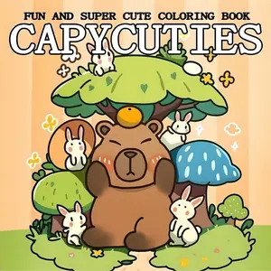 CAPYCUT IES:Cute Capybara Coloring Book Cover, Round Art Style, Rich Small Animals and Fairy Tale Elements, Fun and Healing Emotions