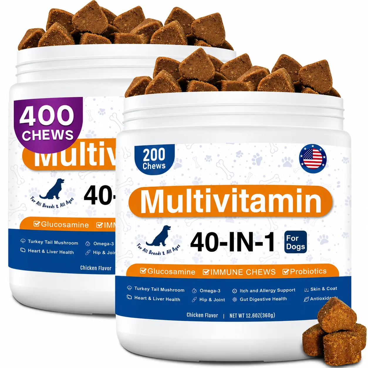 ColEaze 40-in-1 Dog Multivitamin Soft Chews, 200ct Chicken Flavor, Glucosamine Probiotics Omega3 Turkey Tail Mushroom, Supports Dog Joint Gut Skin Coat Heart Liver Immune & Allergy Relief
