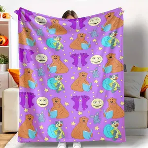 Bear in the Big Blue House Nostalgia Cartoon Soft Lightweight Blanket,Vintage 90s Retro Cartoon All Over Print Fleece Blanket For Couch Bed Nap,Perfect Throwback Gift For 90s Kids Childhood Fans & Cartoon Lovers