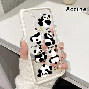 Magnetic Case Compatible with Galaxy S23 Ultra S24 Plus S25 S22+ FE Panda Playful Poses Pattern Acrylic Transparent Anti-Scratch wireless charging compatible Phone Back Cover for Girl