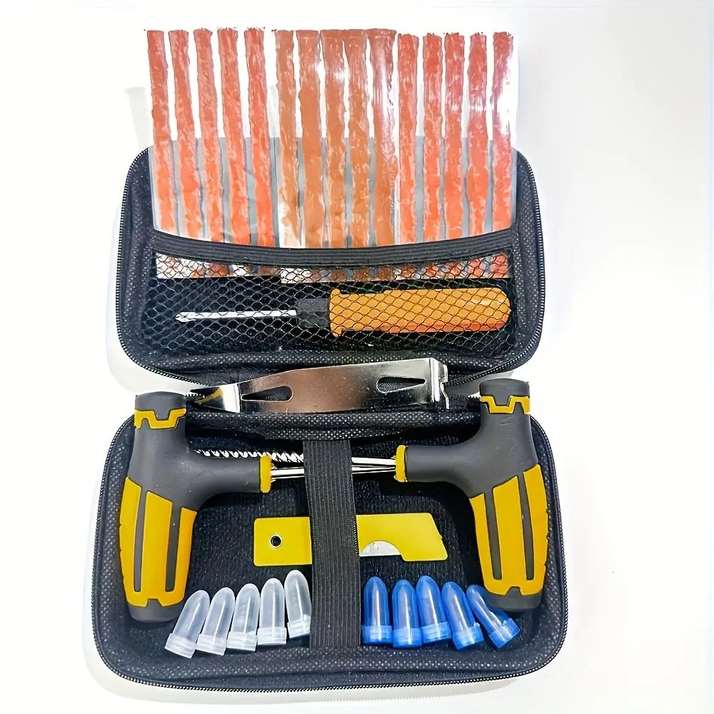 Car Tire Repair Tool Kit, Car Emergency Repair Kit with Rubber Strips & Repair Plugs, Professional Car Tire Repair Tool Kit, Tire Patch, Car Repair Tools, Tire Repair Kits