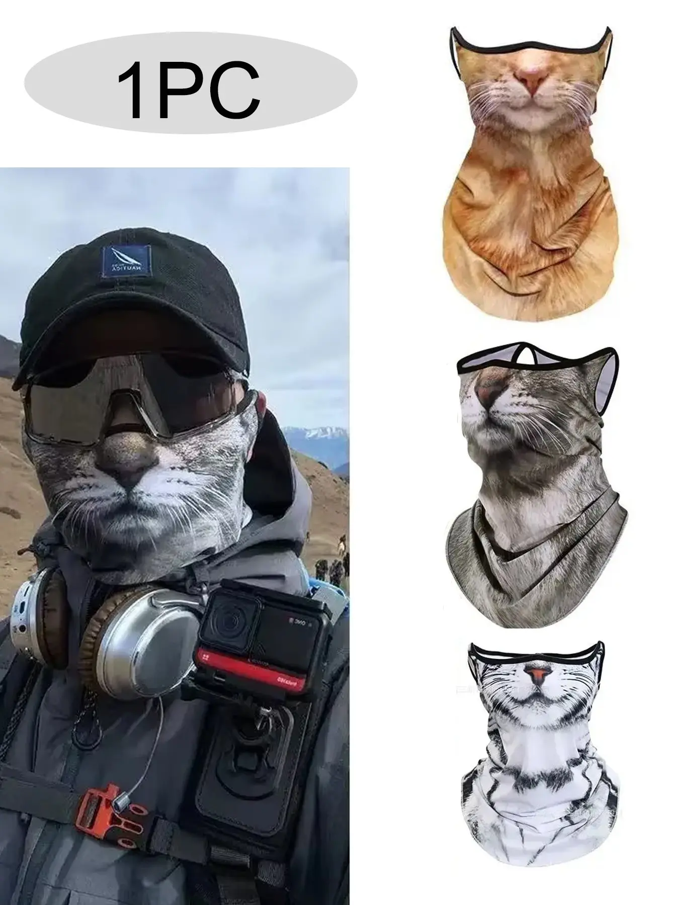 3D Cat Animal Ski Balaclava, Full Neck Ski Mask with Ears, Kitty Ski Mask, One Size Fits Most, Ideal for Music Festivals, Raves, Skiing, Halloween, Parties, Outdoor Adventure, Outdoor Activities