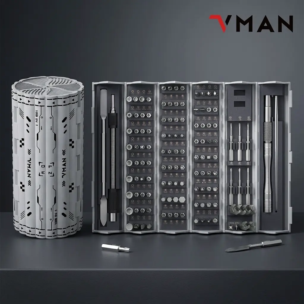 VMAN 128-in-1 Precision Screwdriver Set, 122 Bits S2 Steel Magnetic Metal Torx-Hex Mini Tool for iPhone, Laptop & Other Electronics DIY Hand Repair