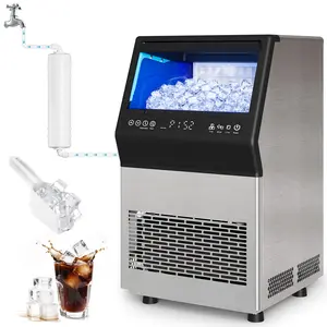 Sunvivi Commercial Cube Ice Maker – Fast Ice Production in 8-15 Minutes, 88-110 lbs/24H, Smart Control, Dual Water Supply, Easy Installation & 11 lbs Storage, Energy-Efficient Design for Home, Bar & Restaurant Use,Sliver