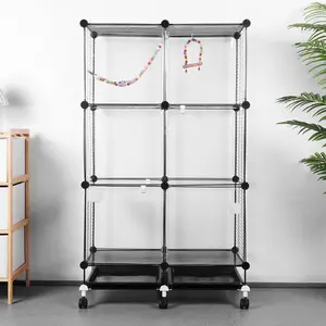 Large Hollow Mesh Metal Bird Cage Complete Kit - Rolling Stand with Wheels, Removable Tray, Swing, Ladder, Easy Movement, Full View, Odor Control for Parrots, Cockatiels