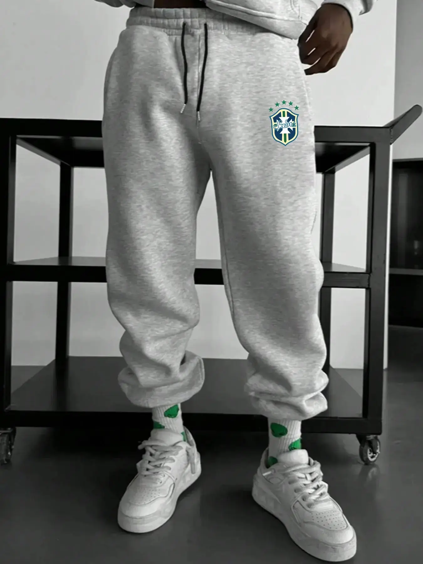 Men's Sporty Jogger Pants with Brazil National Team Logo, Casual Summer Wear, Sneakers & Pattern Socks