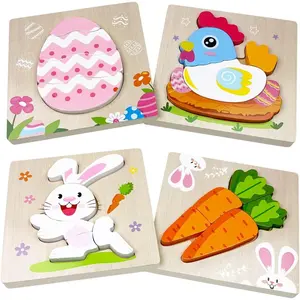 4 Pack Easter Wooden Puzzles for Kids Toddlers Easter Toys Easter Basket Stuffers Gifts Party Favors