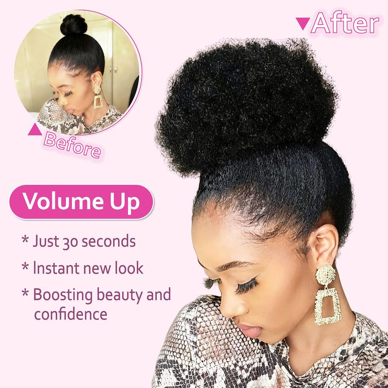 Black Women’s Go-To Afro Puff Ponytail! 6/8 Inch Real Human Hair, Clip-on Drawstring, Durable Natural & Thick Voluminous Look