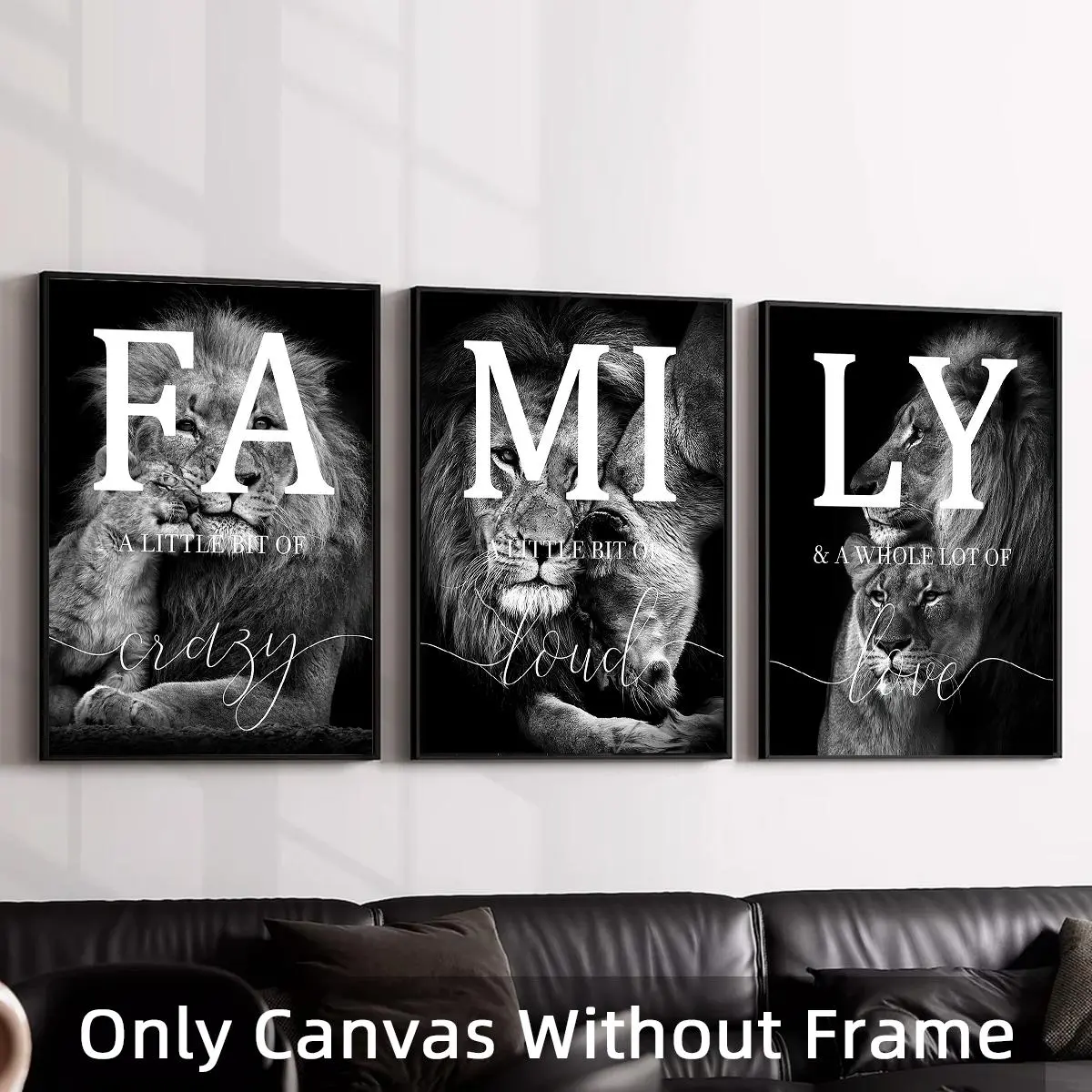 Lion & Letter Pattern Unframed Painting, 3 Counts/set Hanging Wall Art Poster, Creative Wall Decor for Home Living Room & Bedroom & Office, Unique Artwork Decoration Items