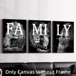 Lion & Letter Pattern Unframed Painting, 3 Counts/set Hanging Wall Art Poster, Creative Wall Decor for Home Living Room & Bedroom & Office