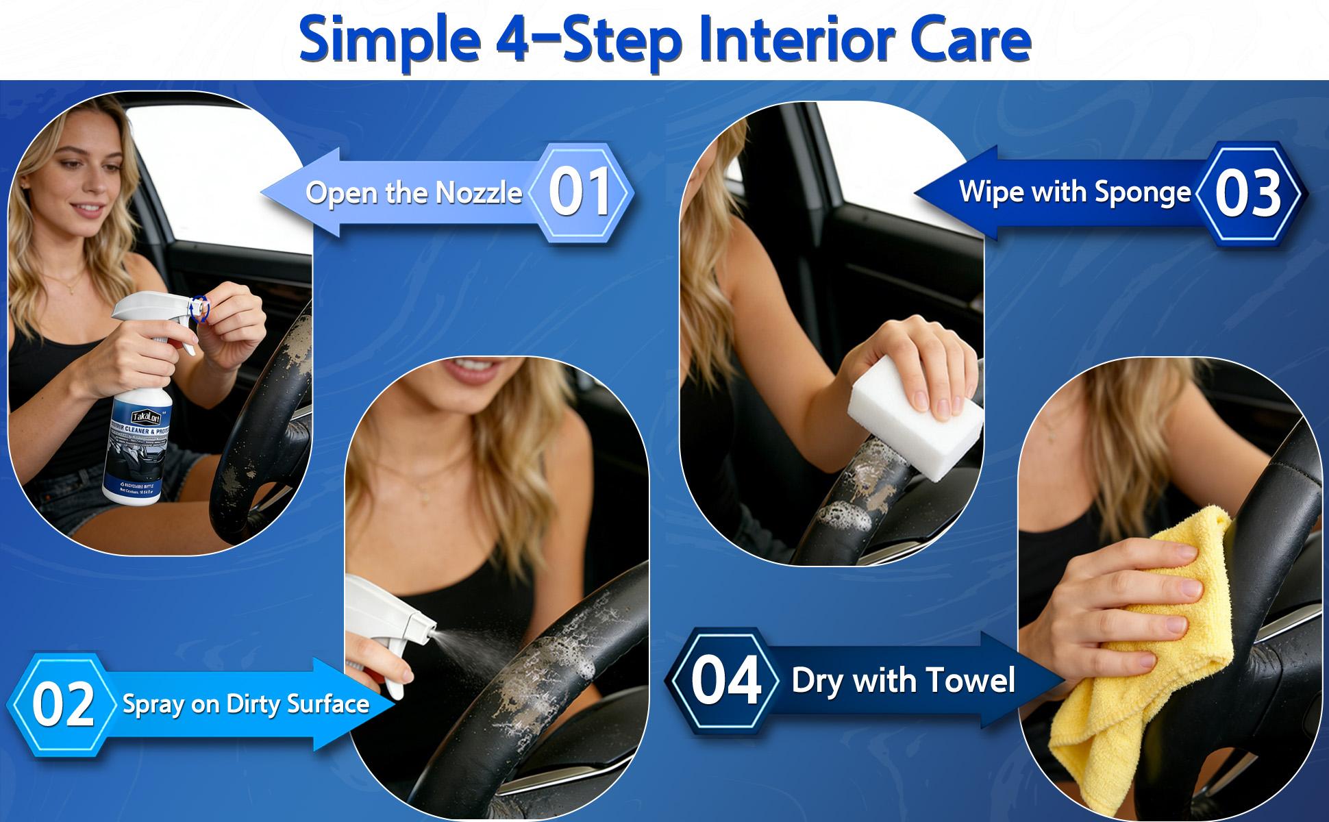 TakaLort Powerful Multi-Purpose Foam Cleaner 16Oz Car Interior Cleaner – Leather Stain Remover & Conditioner with Adjustable Nozzle, Includes Towel & Sponge(Pack of 1)