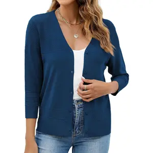 Neineiwu Women's Cropped Cardigan 3/4 Sleeve Lightweight Crochet Knit Open Front Shrug Sweater Tops Trendy 2025-occasion woman