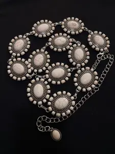 Southwestern White Stone Beaded Concho Chain Belt - 009